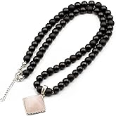 ElisaJewelryArt - Natural Pyramid Amethyst Pendant Necklace Black Onyx Beaded Necklace Genuine Gemstone Feng Shui Stone Clasp Closure Necklace Unisex Necklace