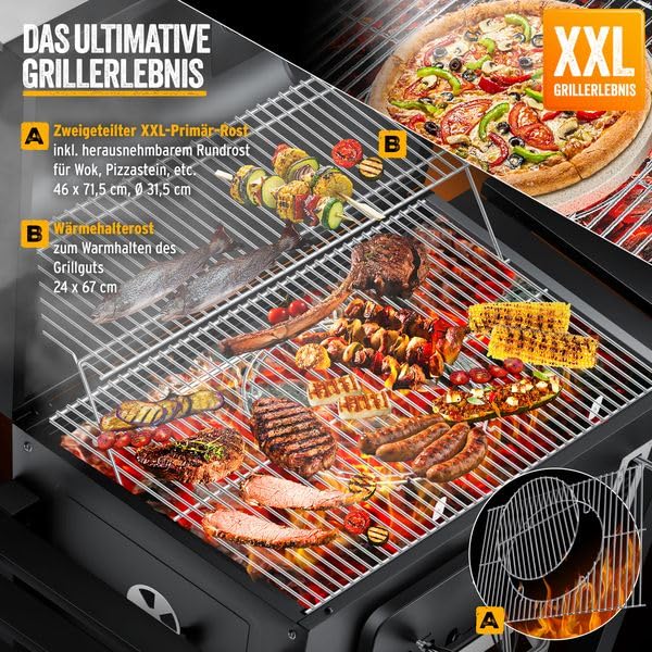 KESSER® Grillwagen BBQ Smoker XXL Holzkohlegrill mit Deckel, Rädern, Edelstahl-Griff, Thermometer, Grillrost, Bürste, Abdeckhaube & Silikon-Pinsel, Standgrill, Kohlegrillwagen 6