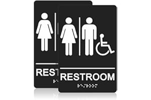 T&R Restroom Signs with Wheelchair Symbols for Business - 2 Pack - 9 x 6 Inches Acrylic, ADA Compliant with Braille, Apply to