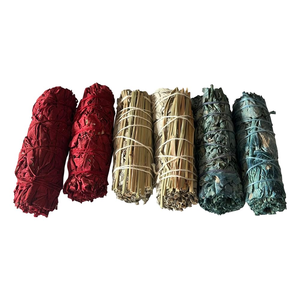 VIE 2x Dragon's Blood, Nag Champa, Sweet Grass White Sage 4" Smudge Sticks (6 Pieces, 2 Count, 3 Sets)