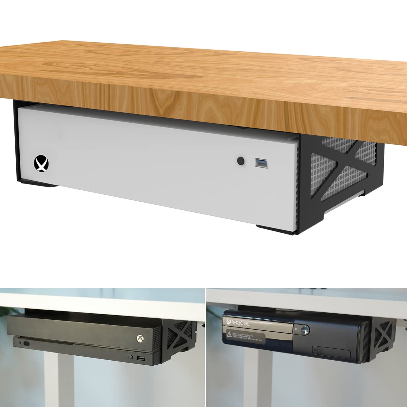 Monzlteck Universal Under Desk Metal Storage Mount for Xbox Series S/X, PS4 Slim/Pro, Compatible with CPU, UPS, Small Form Factor Desktop Tower, Mini PCs, 3.2IN Height Limit – Includes Paper Template