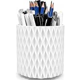 Lebenrich Rotating Pen Holder for Desk, Cute White Pencil Holder, Pen Cup | 5 Slots 360 Spinning Desk Organizer for Office Home Art Supply, Desk Accessories for Women Girls, Makeup Brush Holder