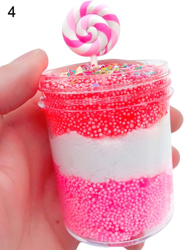 IWEING Lollipop Foam Beads Slime Putty Plasticine Sludge Mud Clay Stress Relief Toys - Red + White + Pink