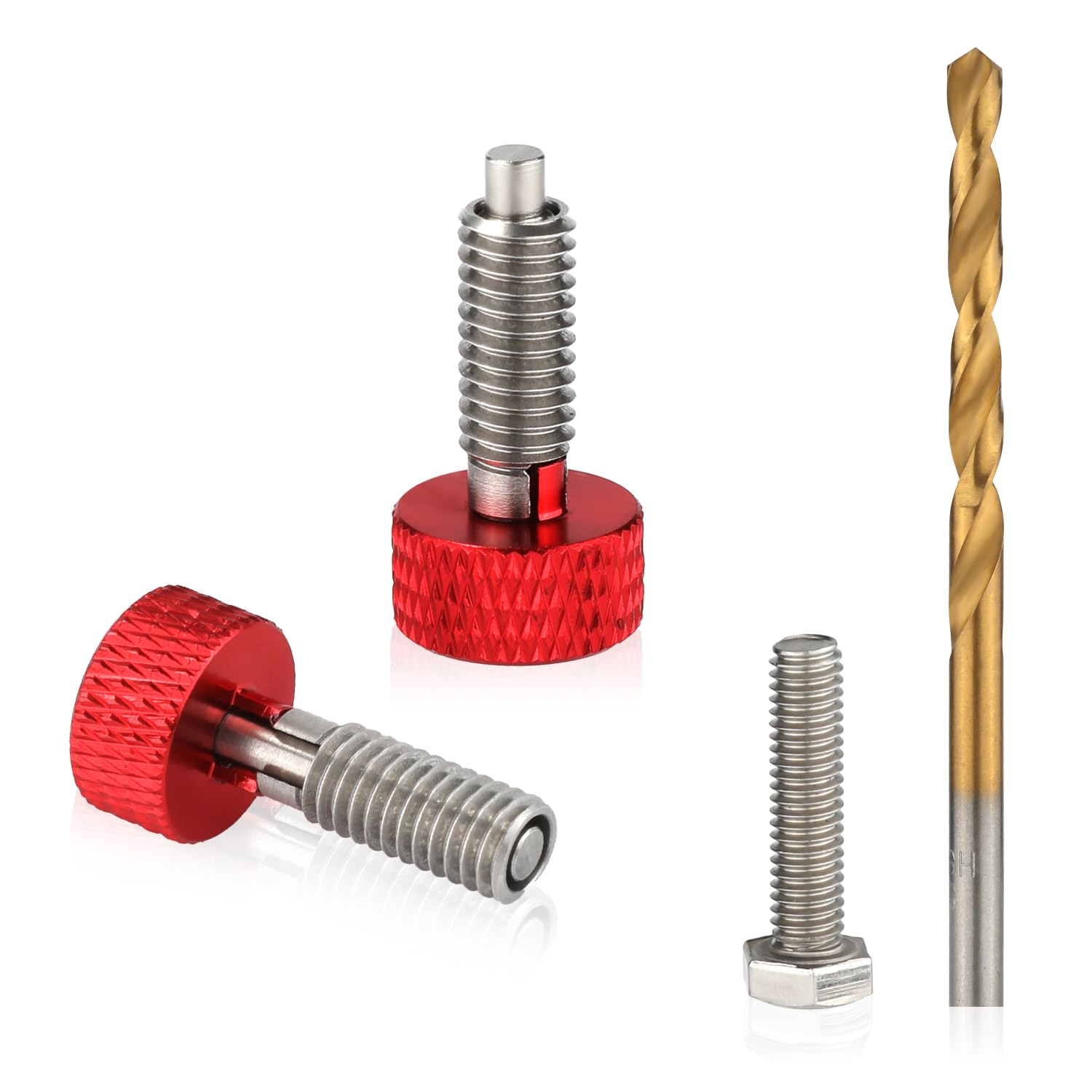 Packout Handle Release Pins Kit, 2pcs Handle Release Pins Hand Retractable Spring Plunger Stainless Steel M6 Quick Release Pins with Bolt and Drill Bit for Toolbox Removal Kit (Red)