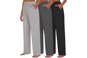 Kivdol 3 Pack Womens Yoga Sweatpants Wide Leg Lounge Pajamas Pants Drawstring Workout Comfy Joggers Sweatpants Pants Pockets