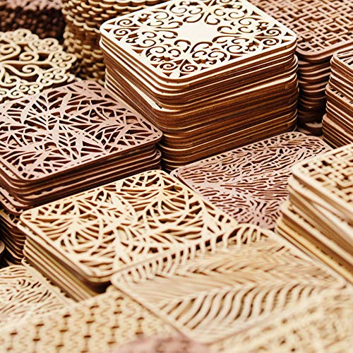Hangnuo 50 Pack Unfinished Wood Coasters 4 x 4 Inch Square Cutouts Tiles for DIY Crafts, Wood Burning, Ornament Decorations