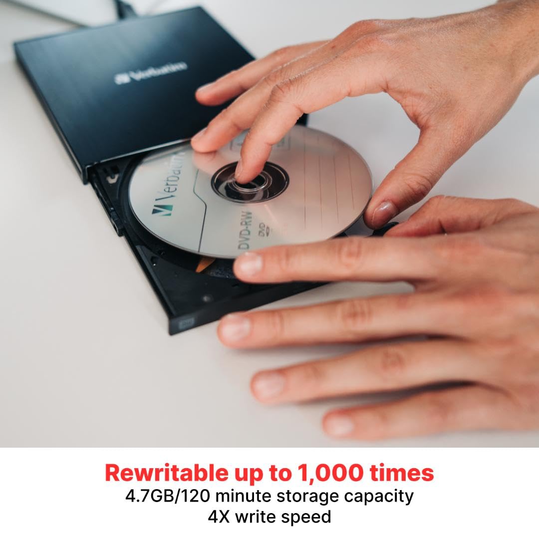 Verbatim DVD-RW 4.7GB 120Min Up to 4X Blank Discs Rewritable Up to 1000 times – 30 Pack Spindle