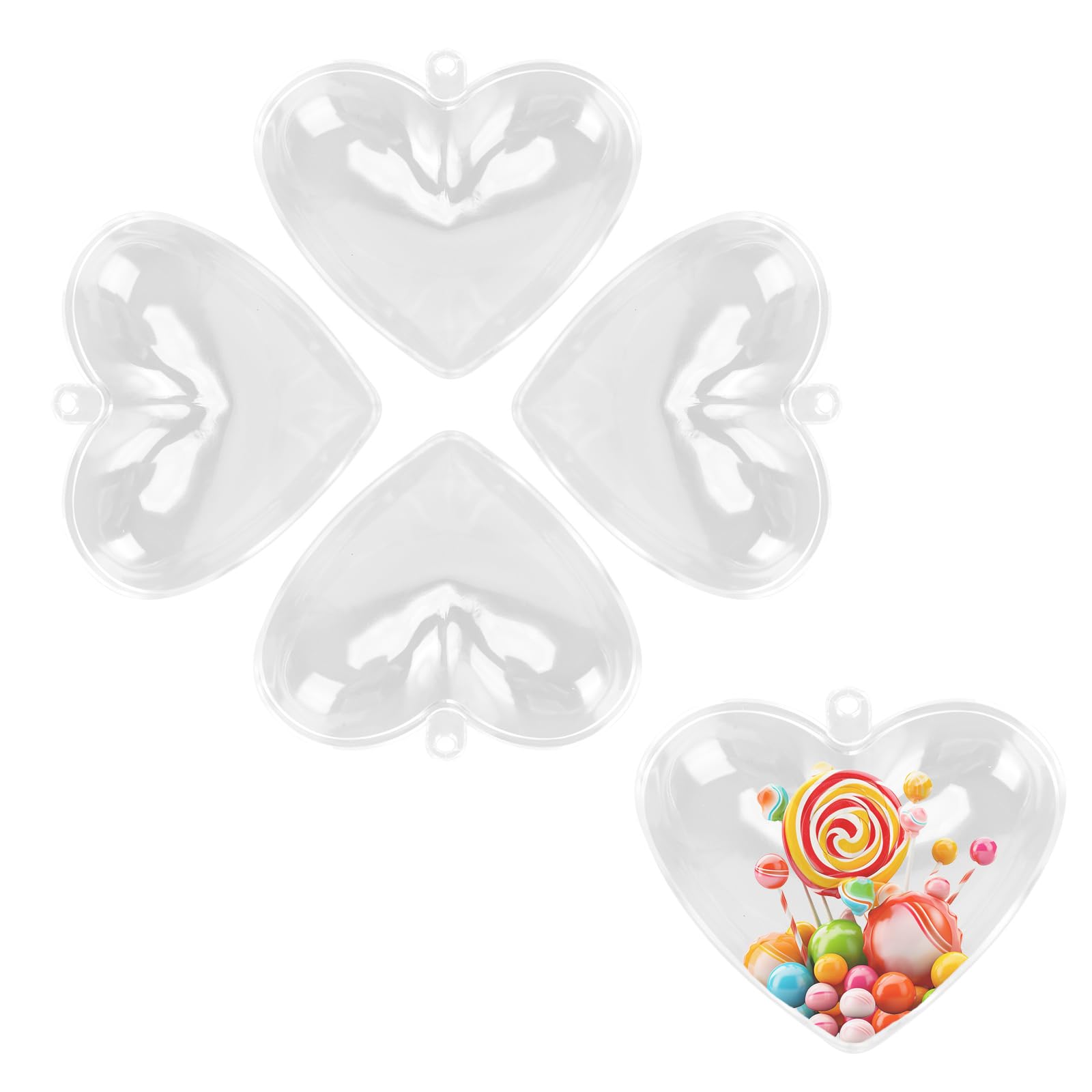 5Pcs Clear Fillable Ball, Heart Shape Plastic Fillable Ornaments, Clear Plastic Ornaments Transparent Ornaments for DIY Crafts Christmas Wedding Party Decor (L)