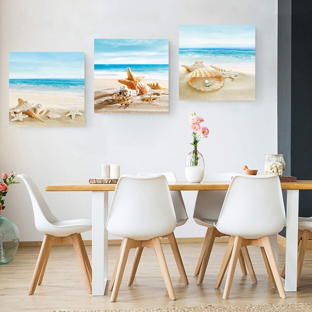 Geeduo Beach Wall Decor Canvas Beach Wall Art Wall Decor For Living Room Farmhouse Decor Dorm Room Wall Decor Ideas Bathroom Wall Art Decor 12 X12 Prints Unframed 4 Panels Shell Frameless 12x12 Home