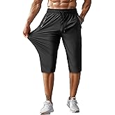 Hidkat Men's Capri Pants 3/4 Long Jogger Sport Shorts,Workout/Gym/Yoga/Beach Shorts Quick Dry with Zipper Pockets