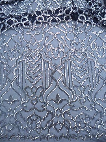 Silver Sequins on Black Netting Embroidered Show/evening/stage Dress Fabric 51 Inches Width By the Yard