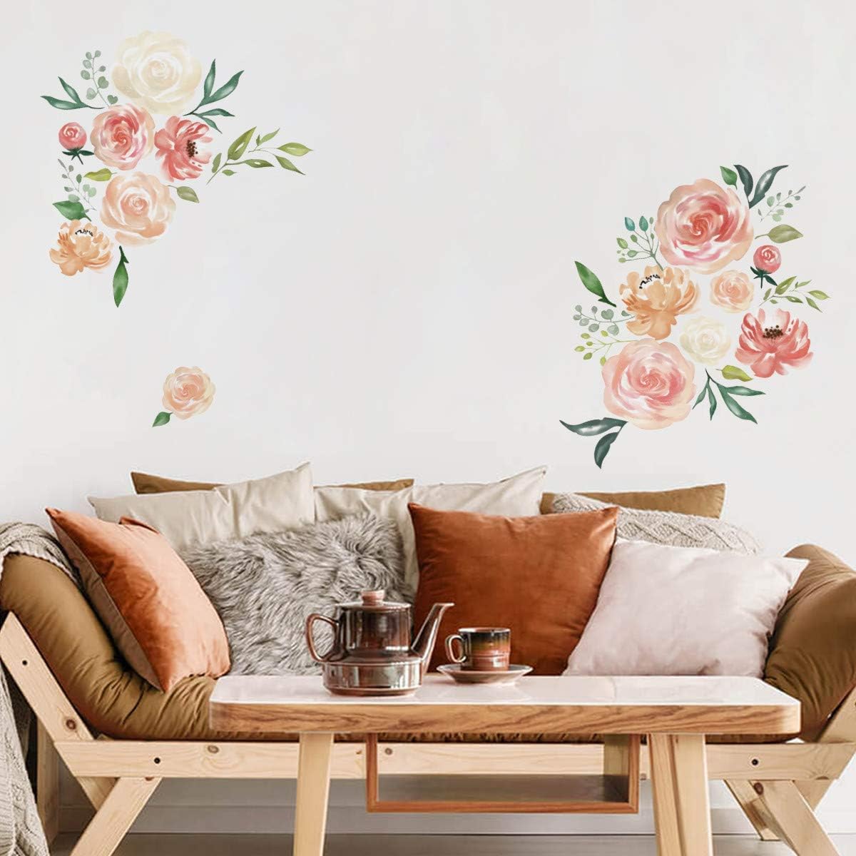 ufengke Peony Flowers Wall Stickers DIY Leaves Wall Decals Art Decor for Girls Bedrooms Living Room, Multicolor - Image 3