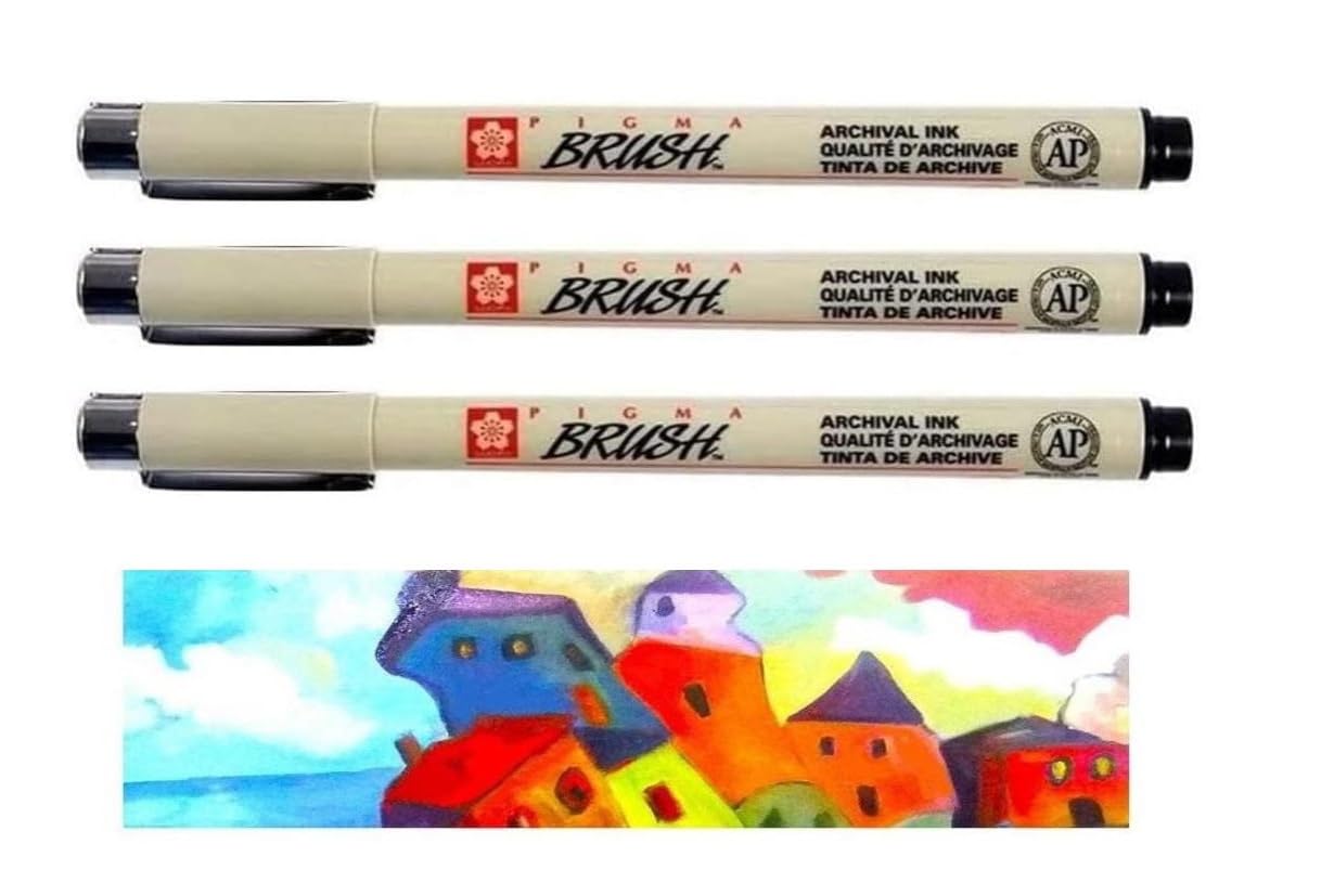 Sakura Pigma Brush Pen Black (#49) Ink Markers Brush Tip, 3-Piece