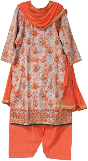 Amazon L パンジャビドレス クルタ サルワール オレンジマーブル Pj437 レディース 通販
