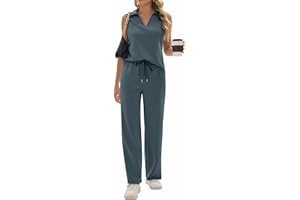Sixstar Women 2 Piece Outfits Lounge Sets Casual Sleeveless Summer V-Neck Dressy Collared Tracksuit Lounge