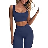 FAFOFA Ribbed Workout Outfits for Women 2 Piece Seamless Sport Bra High Waist Yoga Leggings Sets