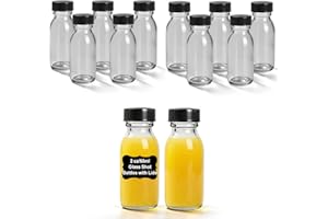 2oz Wide Mouth Small Clear Glass Bottles with Lids & Labels - 60ml Boston Shot Jars for Ginger, Health, Immunity, Wellness Sh