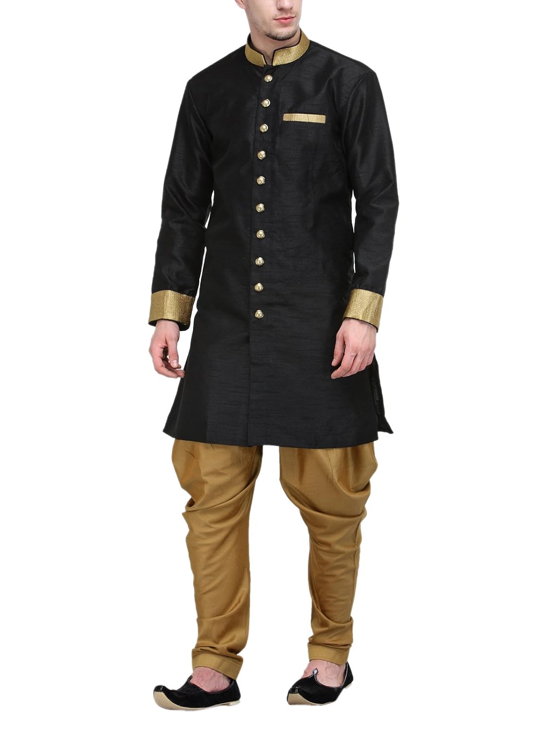 rg designers black and gold plain sherwani for men
