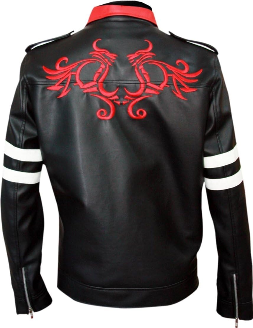 New Men's Dragon Embroidered Black Biker Leather Jackets