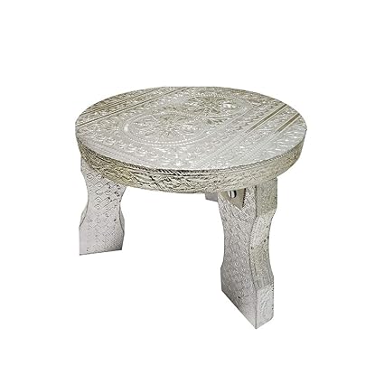 Puja N Pujari Wooden Mukali Stool (Silver)