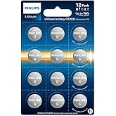 PHILIPS CR2032 Batteries, 12-Pack, CR2032 Lithium 3v Coin Battery, Replacement Batteries for Apple Airtag, Car Remote Key, Wa