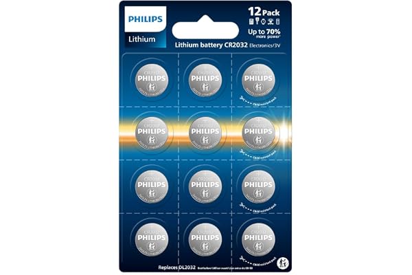 PHILIPS CR2032 Batteries, 12-Pack, CR2032 Lithium 3v Coin Battery, Replacement Batteries for Apple Airtag, Car Remote Key, Wa