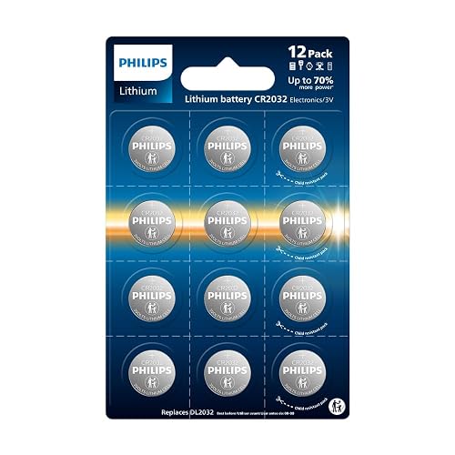 PHILIPS CR2032 Batteries, 12-Pack, CR2032 Lithium 3v Coin Battery, Replacement Batteries for Apple Airtag, Car Remote Key, Watches, Key Fobs.