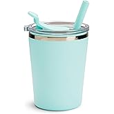 Munchkin Steel My Heart™ 2-in-1 Toddler Sippy Cup Tumbler with Spill Proof Simple Clean™ Straw and Open Sipper Lid, 8 Ounce, Stainless Steel, Teal/Blue