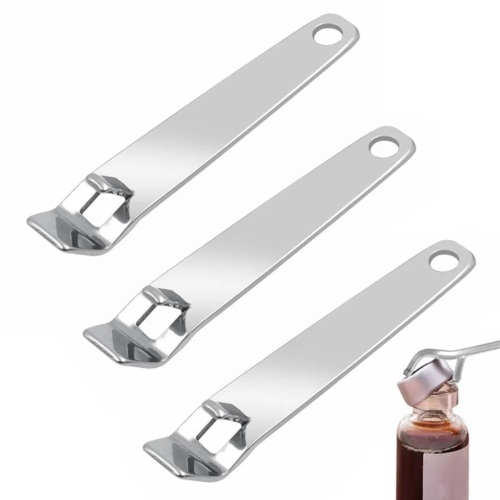 Photo 1 of 3 Pack Mini Vial Openers - Versatile Stainless Steel Oral Liquid Decappers for Botox, Medicines, and Beverages - Compact and Durable Bottle Opener Tool for Nurses, Pharmacies, and Home Use