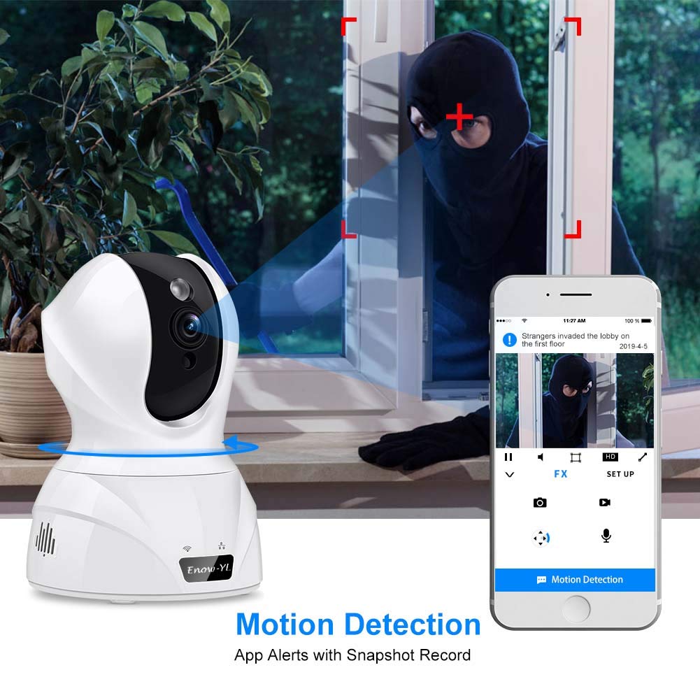 Home Security Camera, Enow-YL Wireless 3MP Surveillance Pan/Tilt/Zoom IP Indoor 2.4G WiFi Dome Camera with Motion Detection, Night Vision, Two Way Audio for Baby/Pet/Nanny Monitor, Work with Alexa
