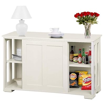YAHEETECH Antique White Buffet Cabinet with Sliding Door Storage