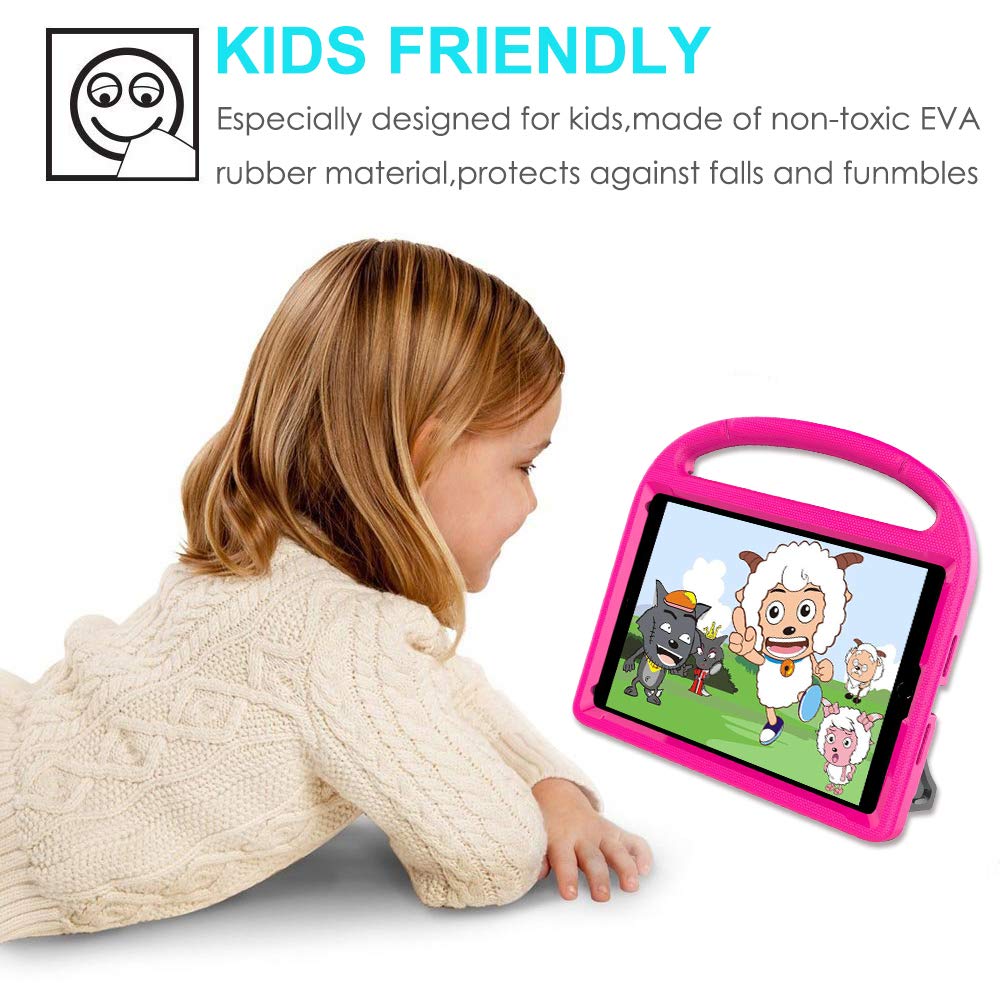 Suplik Kids Case for iPad 5th/6th Generation (9.7-inch, 2017/2018), iPad Air 2 Case with Screen Protector, Pro 9.7 Durable Shockproof Protective Cover with Handle Stand for Kids, Pink