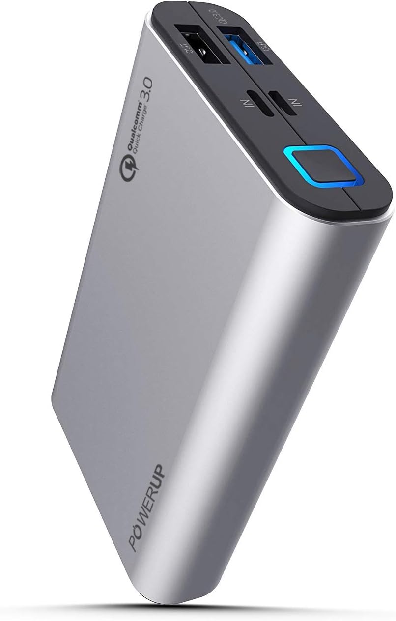 Powerup stay charged® Qualcomm QC3 Quick Charge 3.0 10050 mAh Power Bank Aluminium Shell Li-Polymer Battery with Dual Input for OnePlus 6T/3/5/3T/X and Many (Sliver)