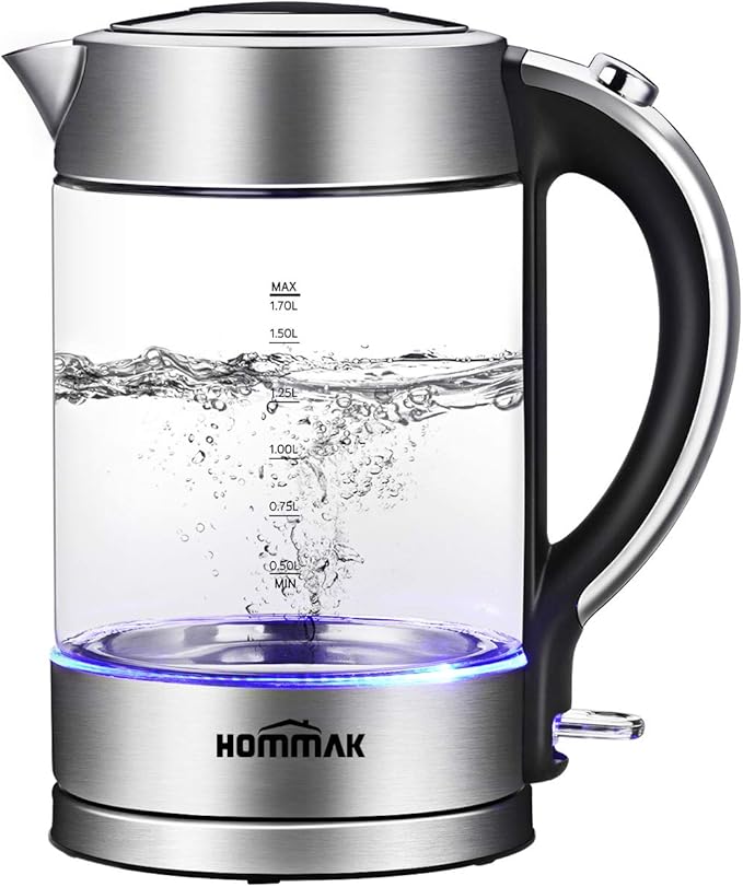 Hommak Illuminated Glass Electric Kettle, 1.7L Water Kettle with Auto