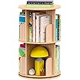 Kinembold Small Rotating Bookshelf, 2 Tier Revolving Bookcase 360 Display Round Spinning Bookshelf Narrow Swivel Corner Book Shelf Standing Bookcase for Kids Bedroom, Living Room