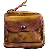 Wugebud 1 Pcs Leather Zipper Coin Purse Wallet With Card Slots, Snap Coin Organizer, Change Holder,Card Case, Leather Zipper Storage Bag for Men & Women