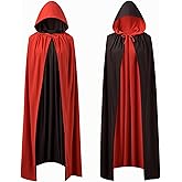 XCRUI 55'' Adult Unisex Vampires Costume Accessories Halloween Vampire Cape with Reversible Hooded Cape Cloak and Tattoo Scar for Halloween Vampire Cosplay Costume Dress Up Theme Party