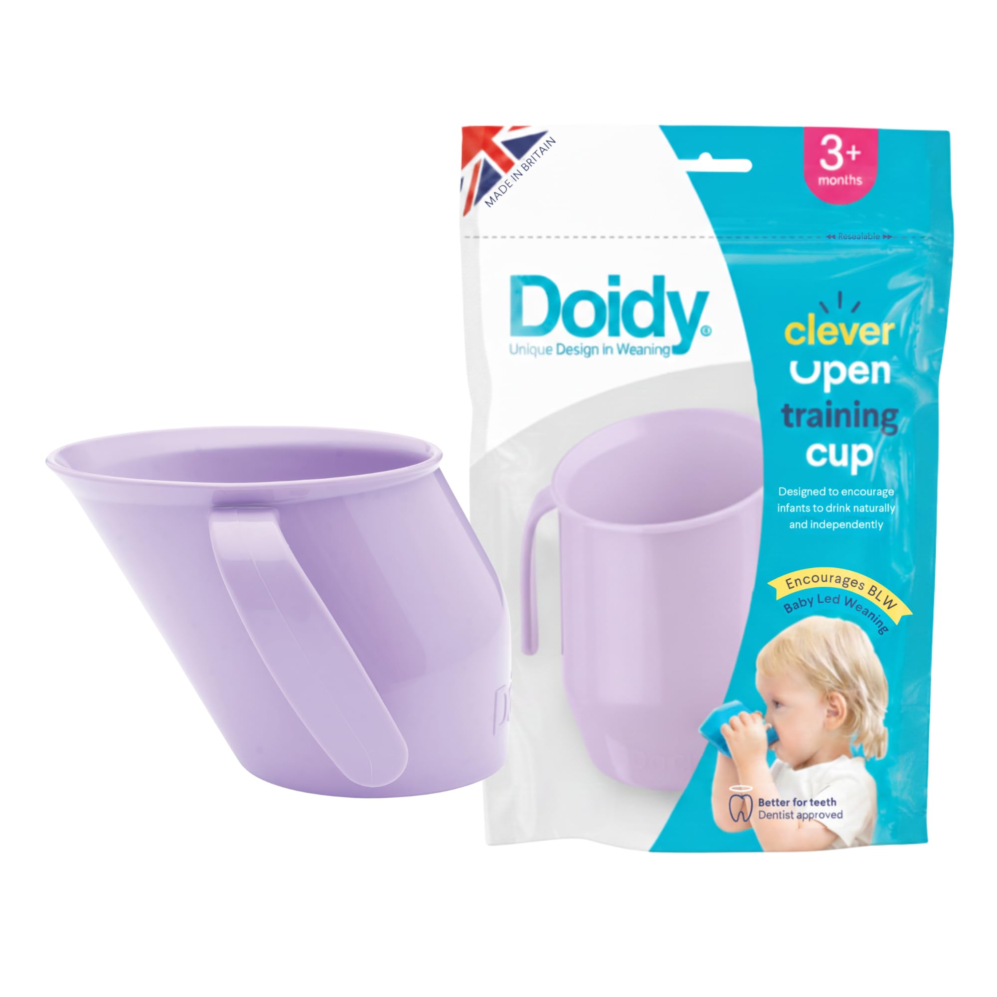 Doidy Cup, 3 Months +, Baby & Toddler First Open Beaker, Unique Slanted Design for Training & Learning to Drink, weaning Essentials for Milk & Water (Trainer Cup, Lilac)
