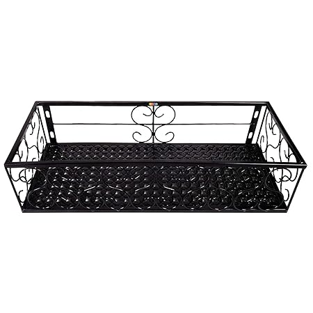 IM.ER.WO - Iron Hanging Shelf Basket with Hooks, Balcony Flower Pot Plant Stand Holder Railing Shelf for Home with Rust Free Coating ; P4