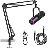 P PUPGSIS XLR/USB Podcast Microphone, Gaming Mic with Mute Button, Reverb Effects, Noise Cancellation, Boom Arm Stand, Headphones Jack, Dynamic Microphone for Streaming/Recording/Gaming/Vocal-Black