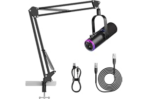 P PUPGSIS XLR/USB Podcast Microphone, Gaming Mic with Mute Button, Reverb Effects, Noise Cancellation, Boom Arm Stand, Headphones Jack, Dynamic Microphone for Streaming/Recording/Gaming/Vocal-Black