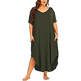 Beocut Womens Plus Size Nightgowns Sleepwear Short Sleeve Sleep Dress Maxi Night Gowns with Pockets