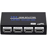 1x4 HDMI Splitter, 1 in 4 Out HDMI Splitter Audio Video Distributor Box Support 3D & 4K x 2K Compatible for HDTV, STB, DVD, PS3, Projector Etc, Duplicate/Mirror Screen Only (Not Extend)