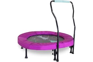 SKYWALKER TRAMPOLINES 36 Inch Mini Trampoline for Kids and Toddlers, Safe No-Spring Design, Adjustable Handlebar & Foldable Storage, 100 LB Capacity