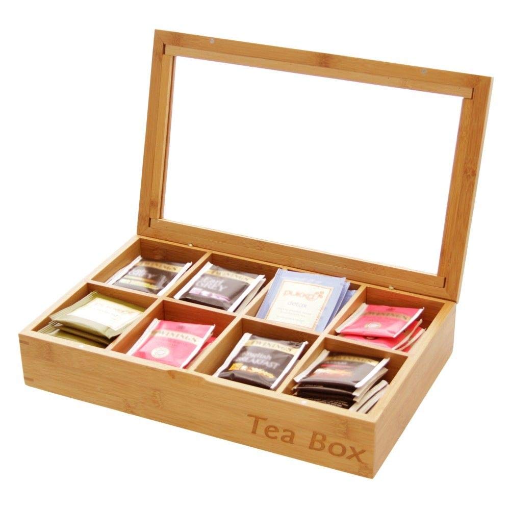 Woodquail Tea Box Storage Organiser, Made of Natural Bamboo (8 Compartments)