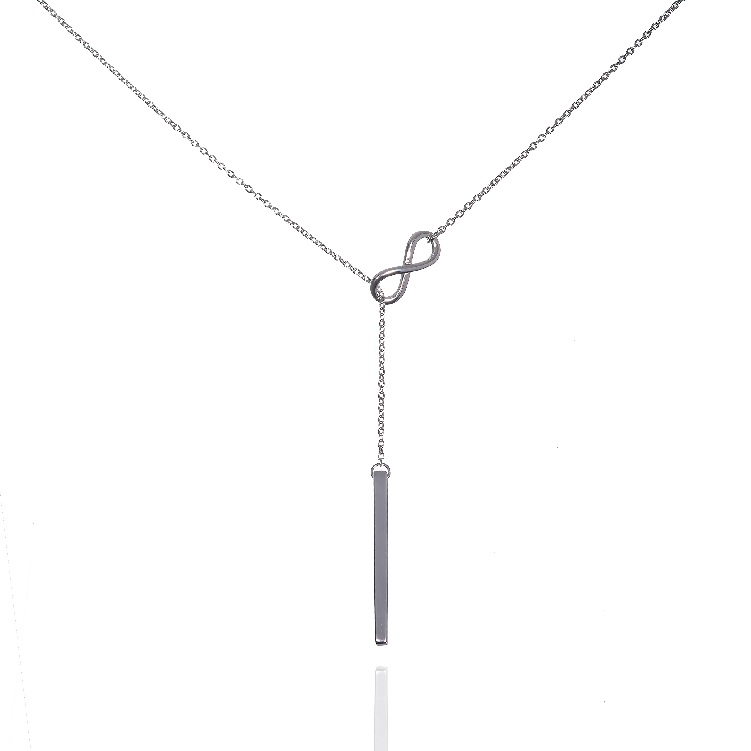 namana 925 Sterling Silver Infinity Y Necklace for Women and Teen Girls. Long Silver Lariat Necklace for Women with a Vertical Bar Sliding in an Infinity Motif.