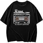 Women's Vintage Tape T Shirts, Graphic Tees Oversized Casual Loose Black T Shirt Crew Neck Short Sleeve Tops, Medieval