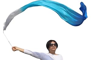 Winged Sirenny 1 Piece 98" Hand Painted Flowy Silk Ribbon Streamer with Rods, Church Liturgical Praise, Worship Adoration Dance Ribbon Banner