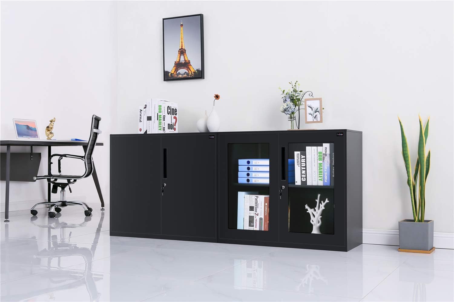 MECOLOR Furniture Metal Office File Cabinet with Door and Lock Height Adjustable (Black, 30 inch): Furniture & Decor