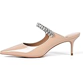 XINIUNIU Heeled Mules for Women Rhinestone Heels Pointed Toe Slip On 2.5 Inch Kitten Stiletto Closed Toe Sandals Dress Wedding Pump Shoes
